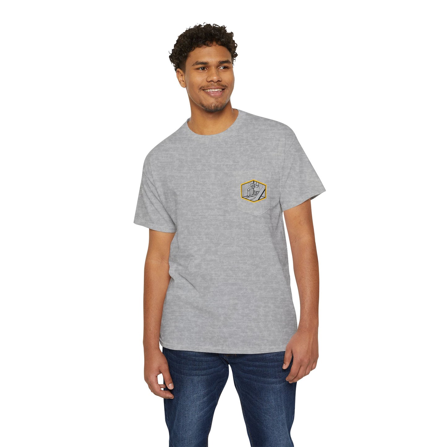 Unisex Heavy Cotton Pocket Tee - Open Walls Design for Tradespeople