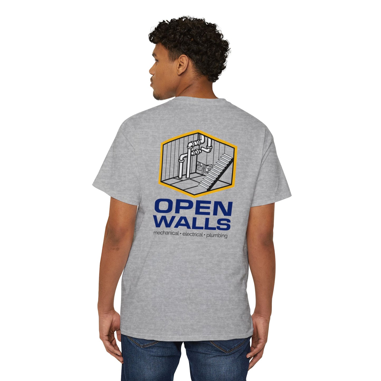 Unisex Heavy Cotton Pocket Tee - Open Walls Design for Tradespeople